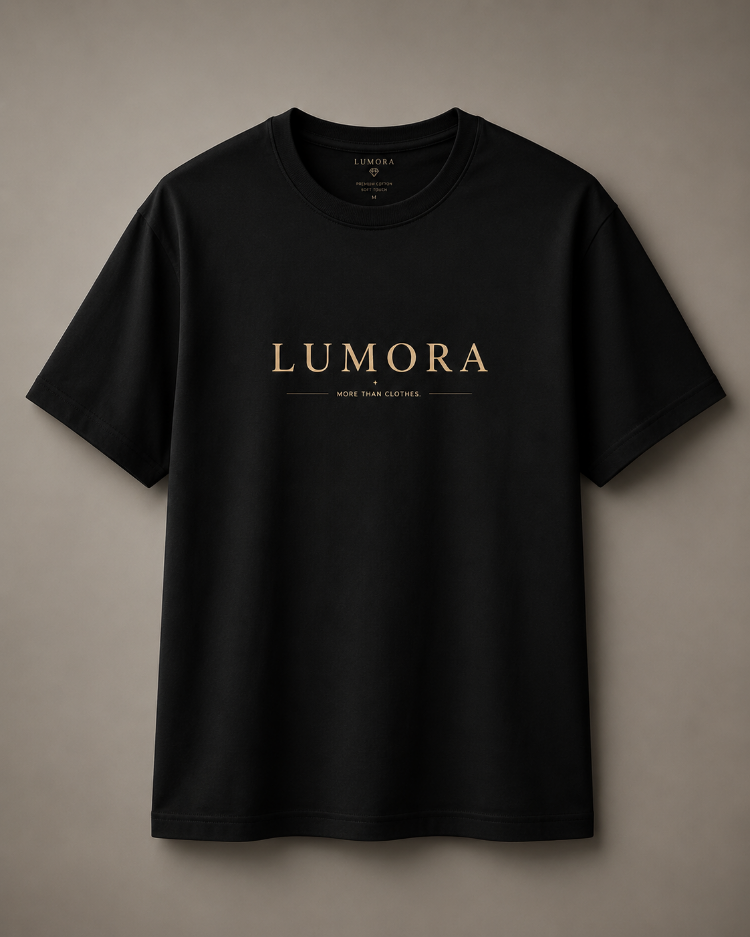 Lumora Oversize Unisex Baskılı Tişört - Lumora Signature Logo Tasarım - Siyah