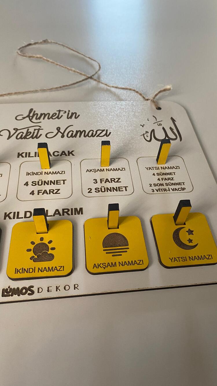Kişiye Özel Ahşap 5 Vakit Namaz Takip Tablosu - Montessori Eğitim Ürünü