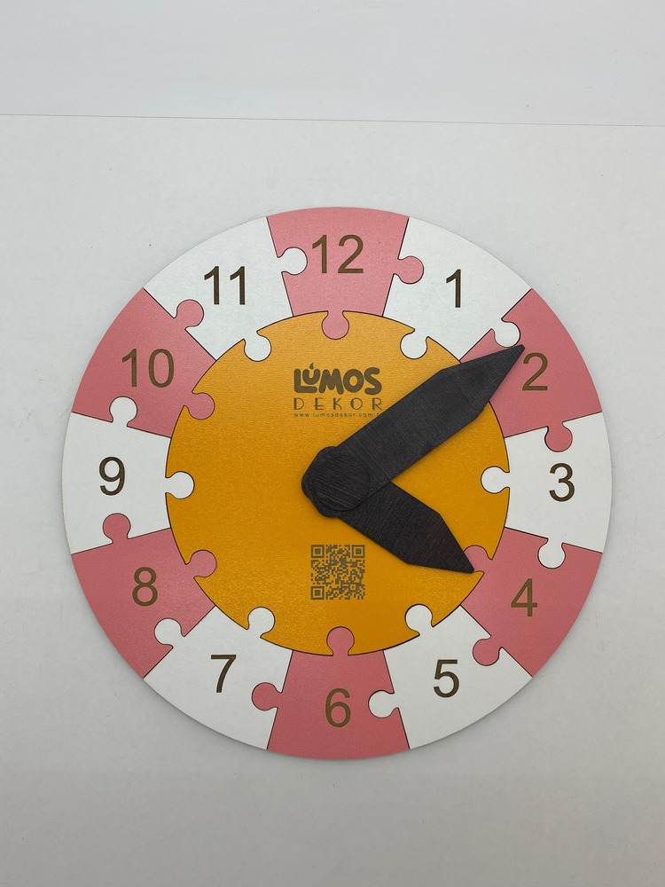 Renkli Daire Saat Puzzle (Beyaz-Pembe)