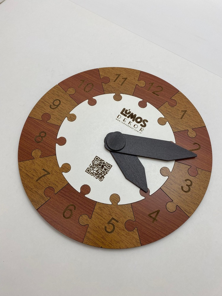 Renkli Daire Saat Puzzle (Ceviz-Kiraz)