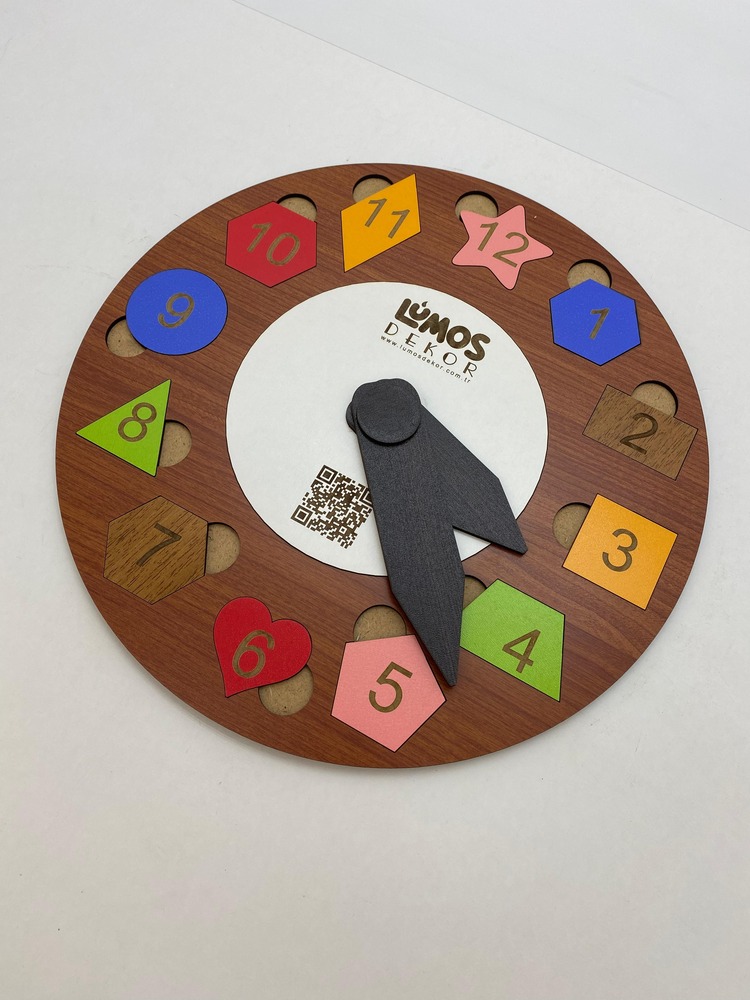 Ahşap Geometrik Şekiller Saat Puzzle 