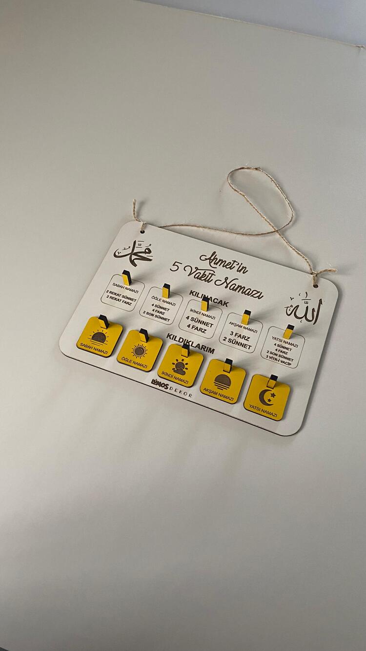 Kişiye Özel Ahşap 5 Vakit Namaz Takip Tablosu - Montessori Eğitim Ürünü