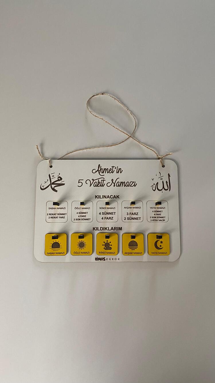 Kişiye Özel Ahşap 5 Vakit Namaz Takip Tablosu - Montessori Eğitim Ürünü