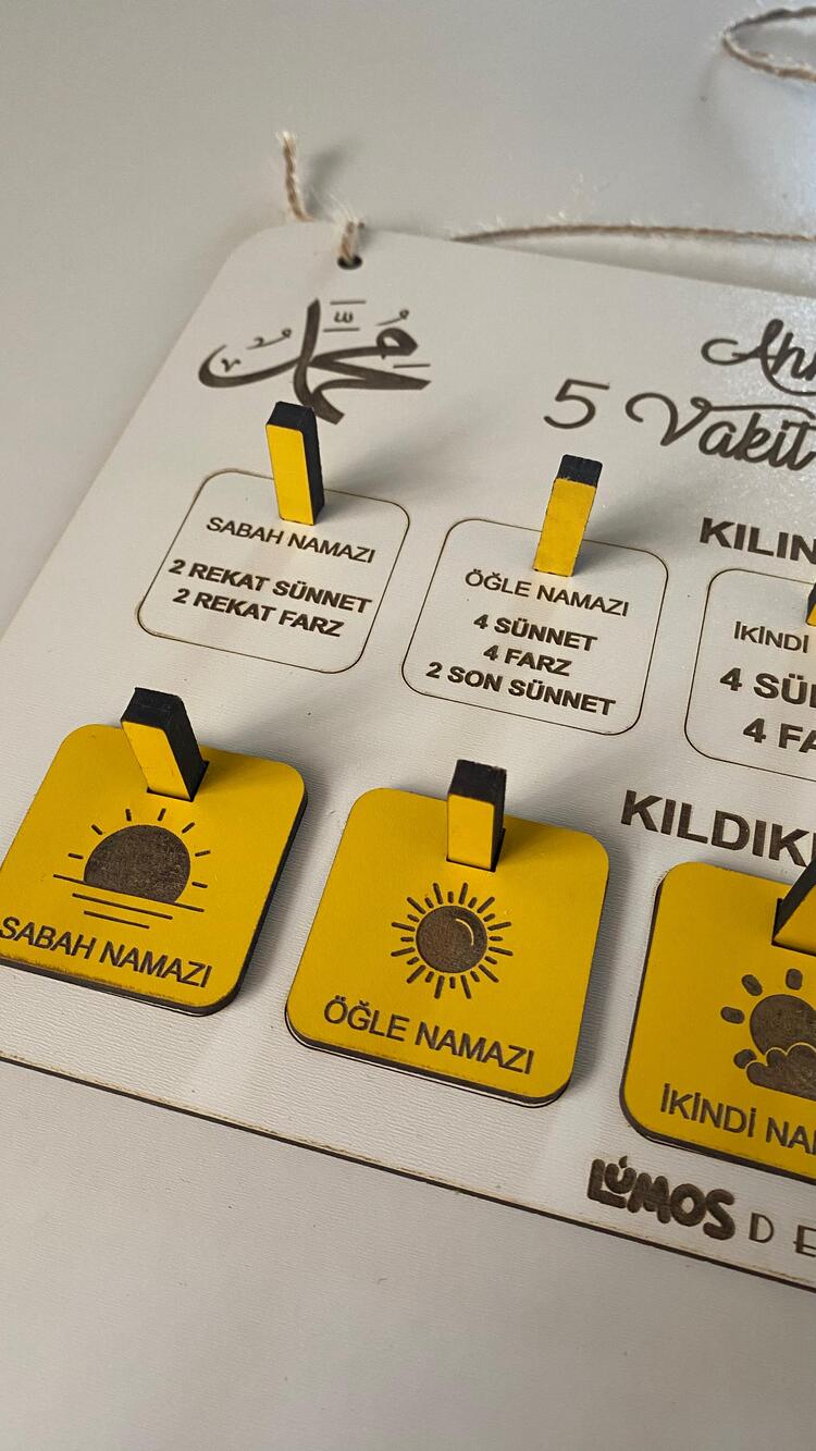 Kişiye Özel Ahşap 5 Vakit Namaz Takip Tablosu - Montessori Eğitim Ürünü