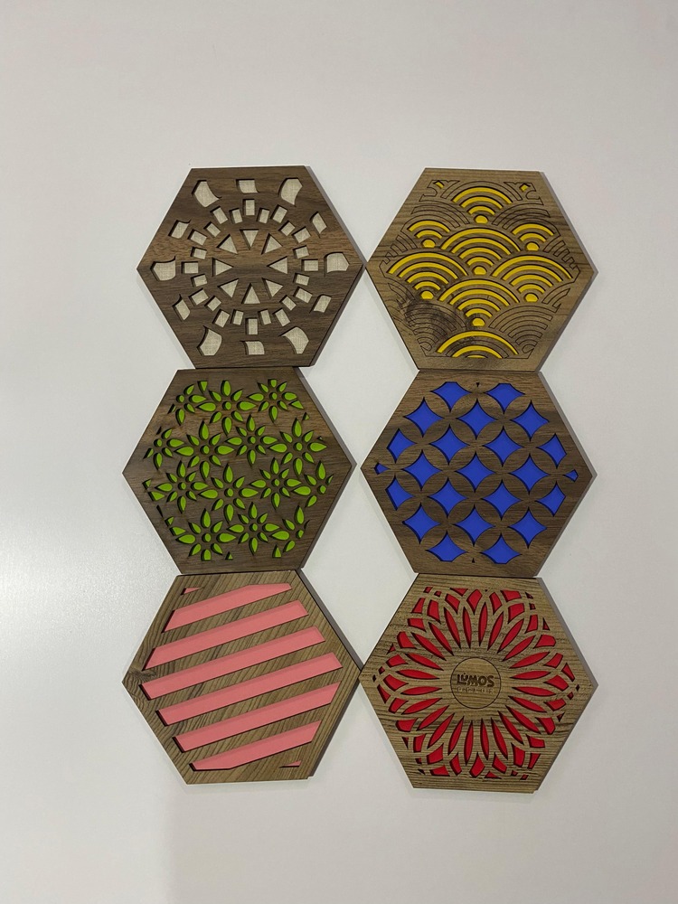 6'lı Büyük Boy Renkli Ahşap Tencere, Tava, Çaydanlık Altlığı Nihale Seti (20x18cm)