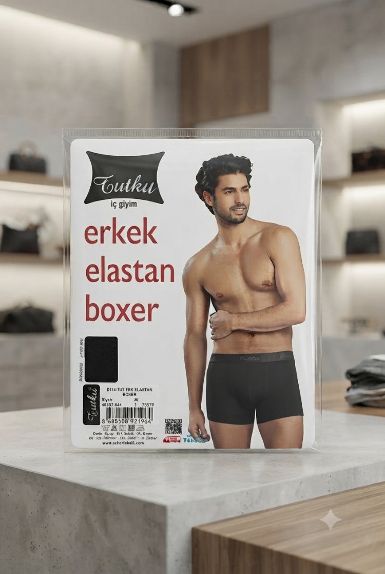 Siyah Tutku Erkek Pamuklu Likralı Boxer