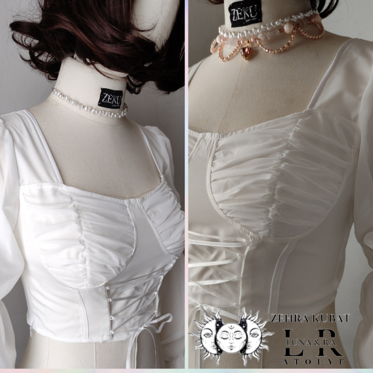 Korse Detaylı Şifon Bluz