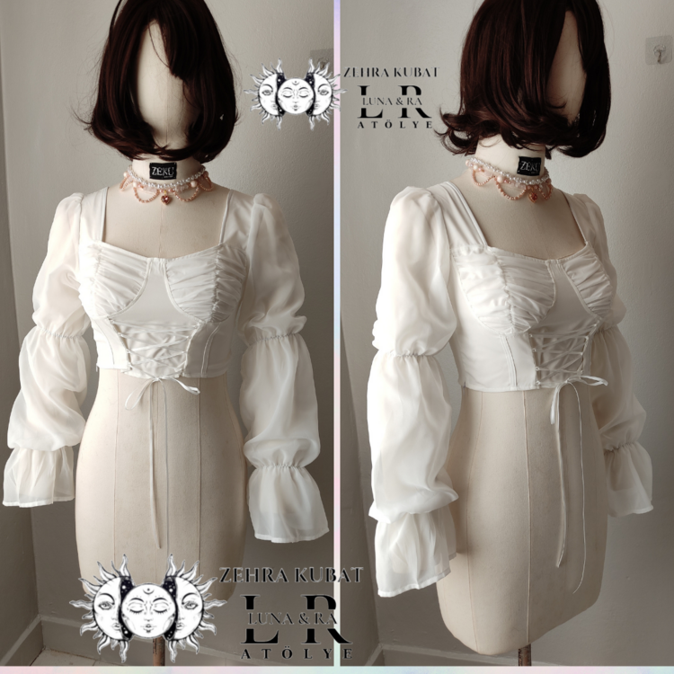 Korse Detaylı Şifon Bluz