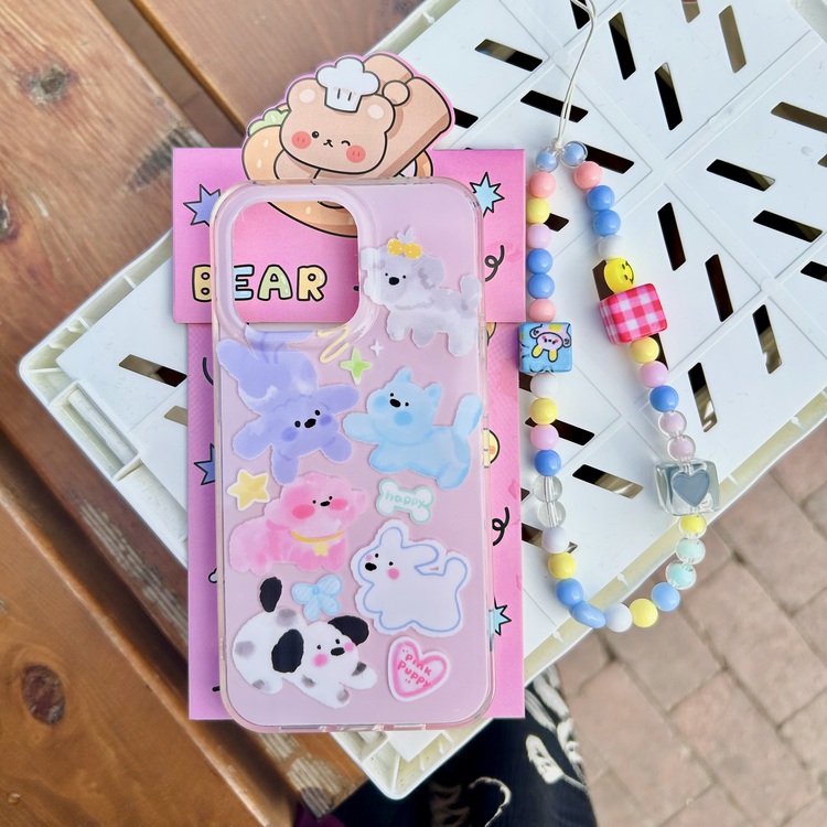 Renkli Küçük Köpek Desenli İphone Kılıf + Charm