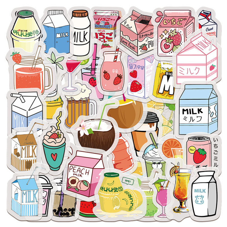 Japon Kağıdı Serisi / 40 Adet Karikatür İçecek Sevimli Stickers