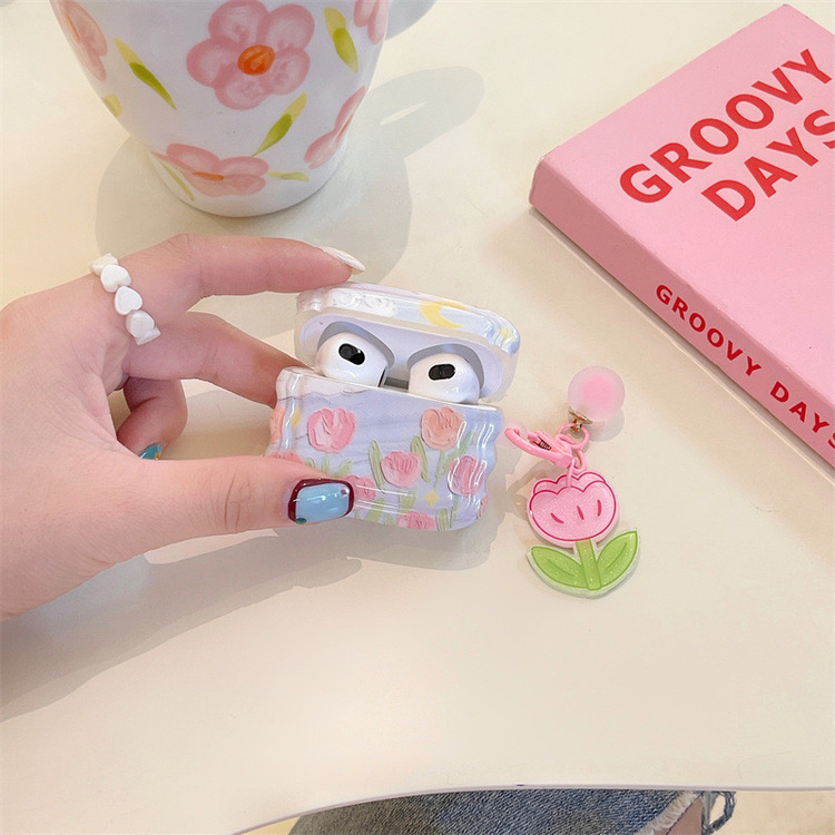 Çiçek Desenli Airpods Kılıf + Çiçek Keychain