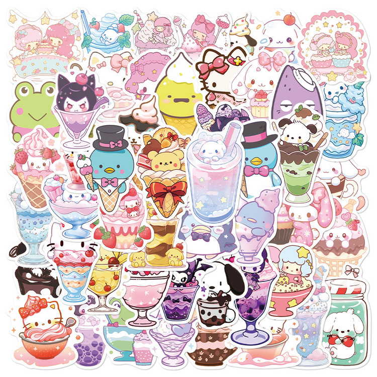 50 Desen Sevimli Karikatür Sanrio Dondurma Su Geçirmez Stickers