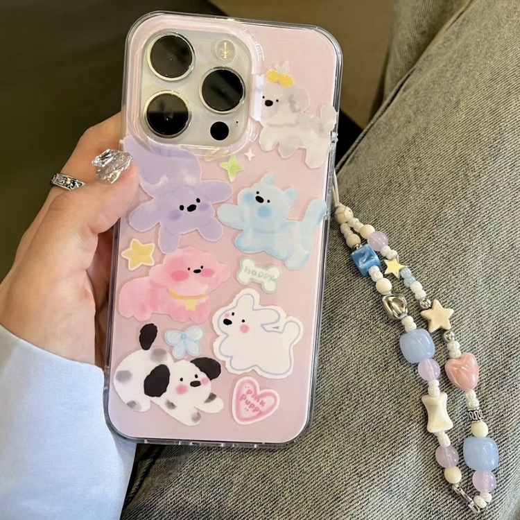 Renkli Küçük Köpek Desenli İphone Kılıf + Charm