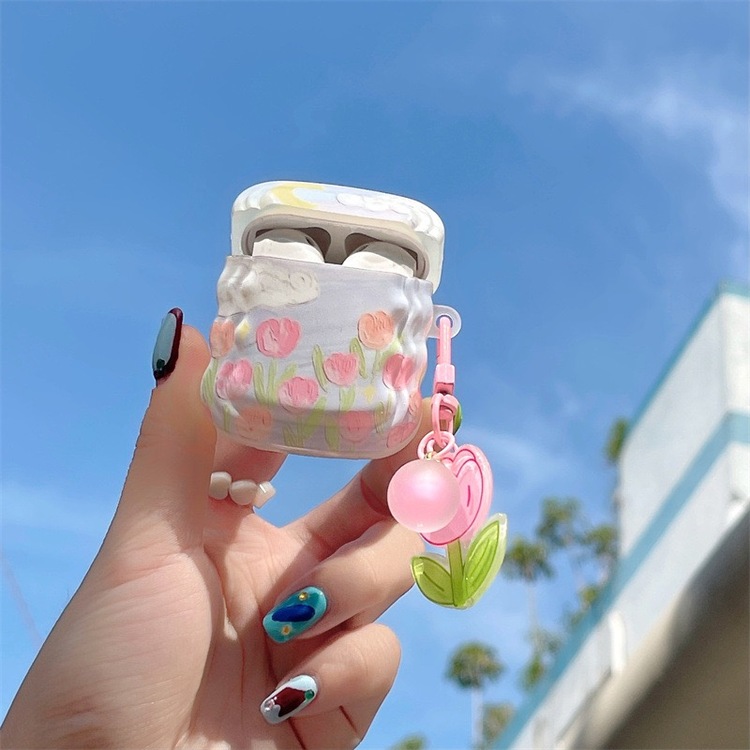 Çiçek Desenli Airpods Kılıf + Çiçek Keychain
