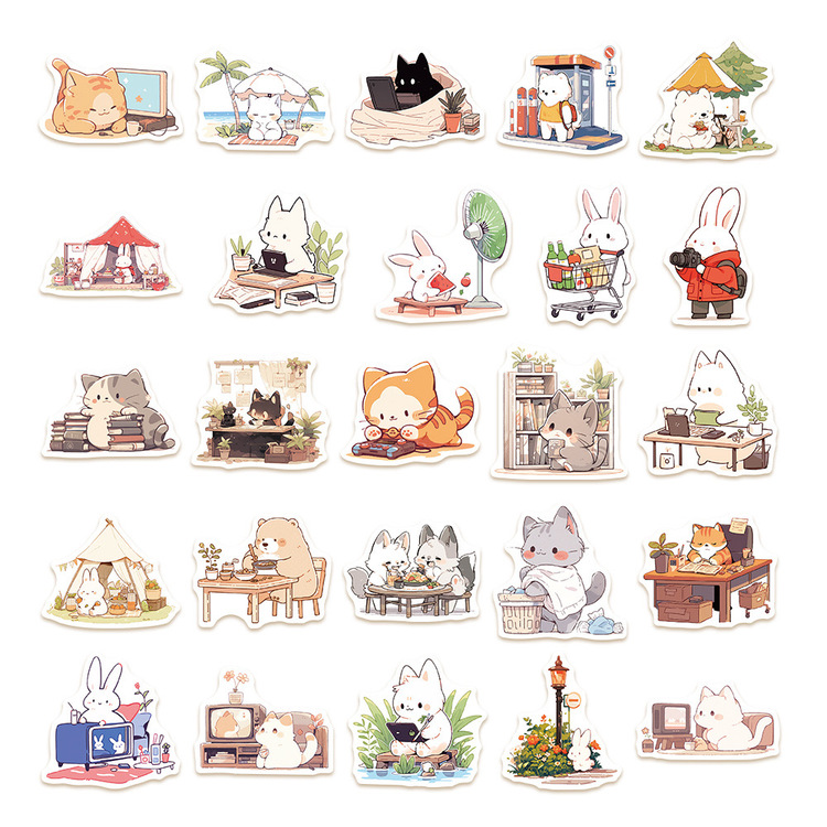 50 Desen Sevimli Karikatür Kore Tarzı Kedi Su Geçirmez Stickers