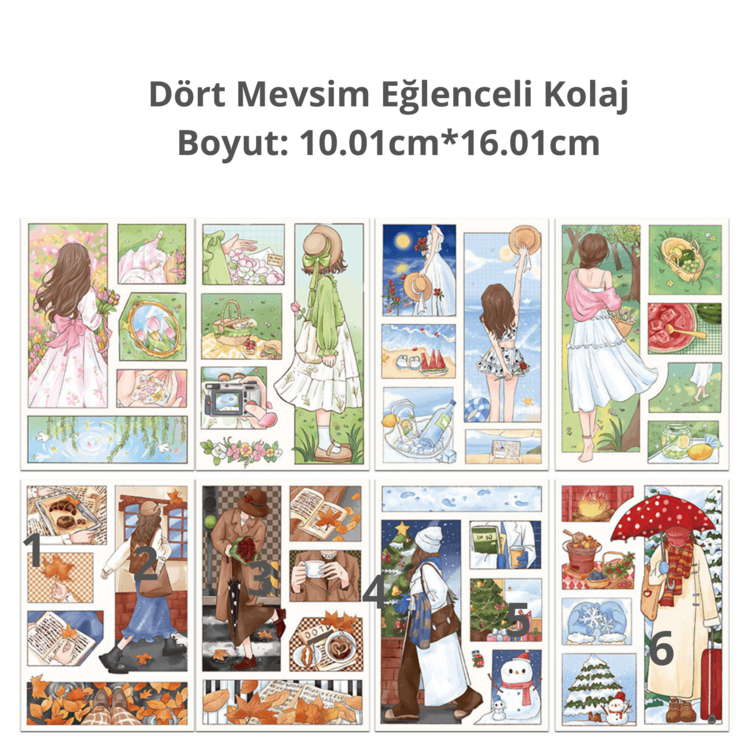 Stickers Seti 8 Adet Orijinal Dört Mevsim Eğlenceli Olay Çıkartması