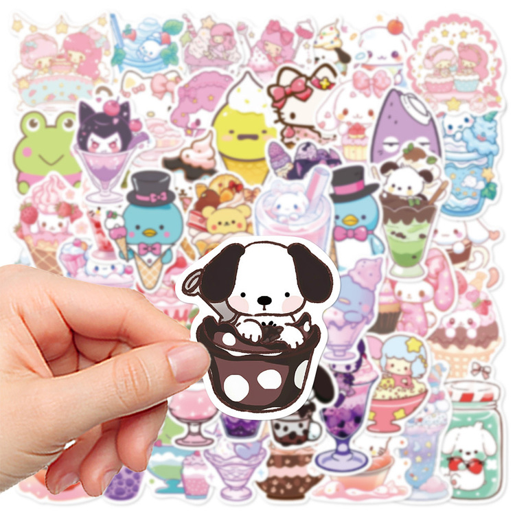 50 Desen Sevimli Karikatür Sanrio Dondurma Su Geçirmez Stickers
