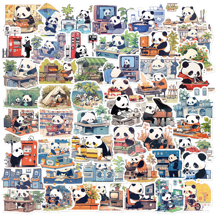50 Desen Sevimli Karikatür Panda Su Geçirmez Stickers
