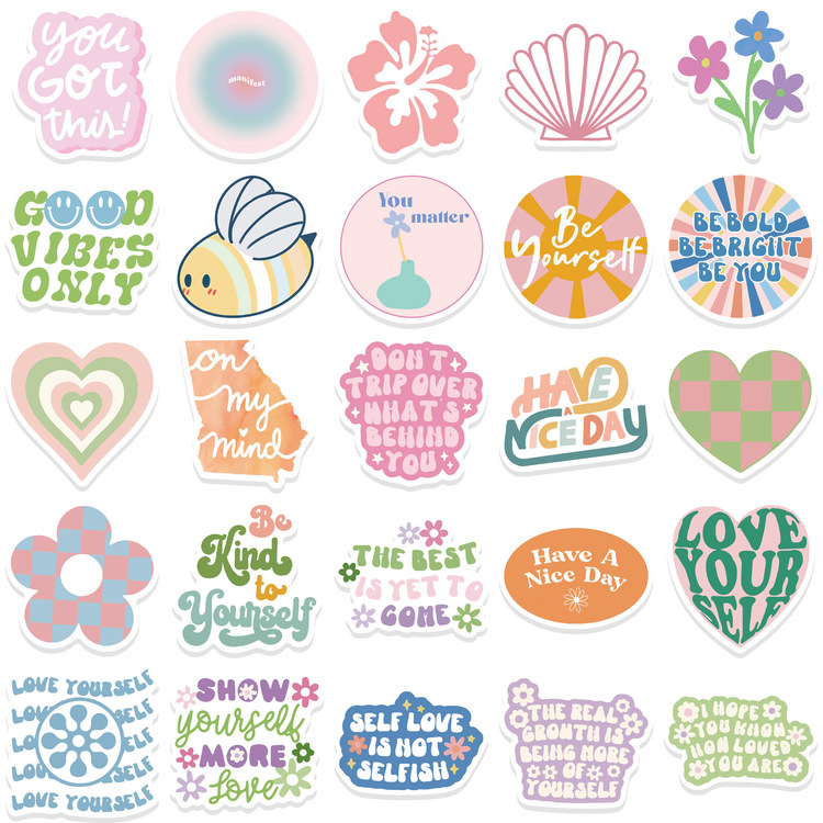 50 Desen Danimarka Pastel Su Geçirmez Stickers Var.1