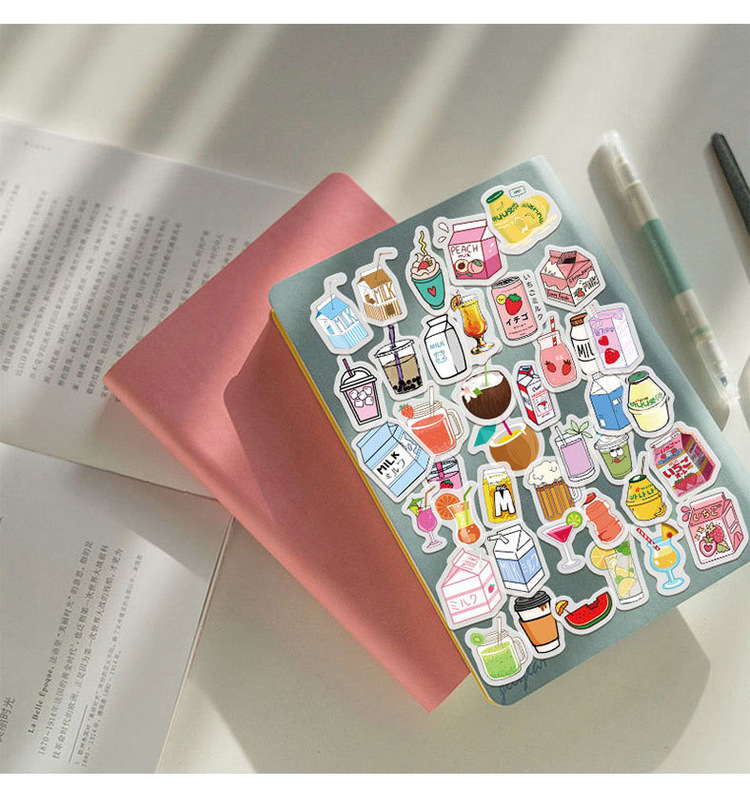 Japon Kağıdı Serisi / 40 Adet Karikatür İçecek Sevimli Stickers