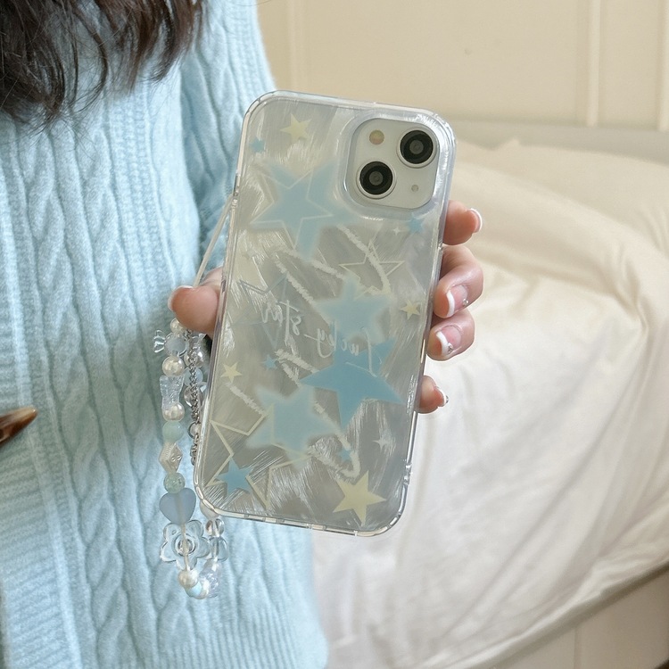 Çift katmanlı tüy desenli şeffaf yıldızlı iPhone 14 Pro Max