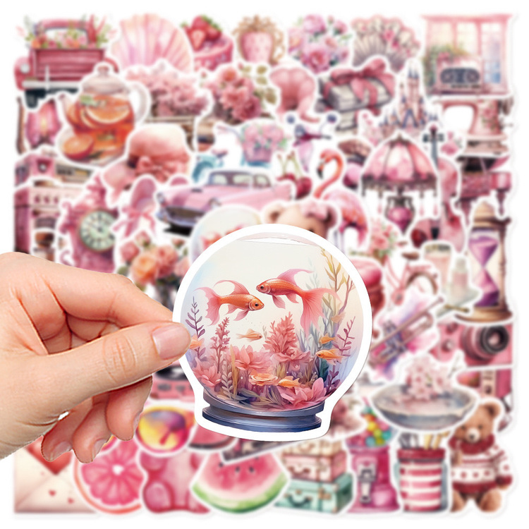 60 Desen Pembe Retro Tatil Su Geçirmez Stickers