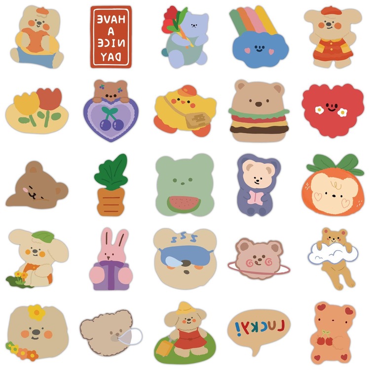 50 Desen Sevimli Karikatür Kore Tarzı Ayı Su Geçirmez Stickers