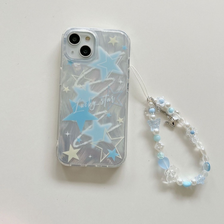 Çift katmanlı tüy desenli şeffaf yıldızlı iPhone 14 Pro Max