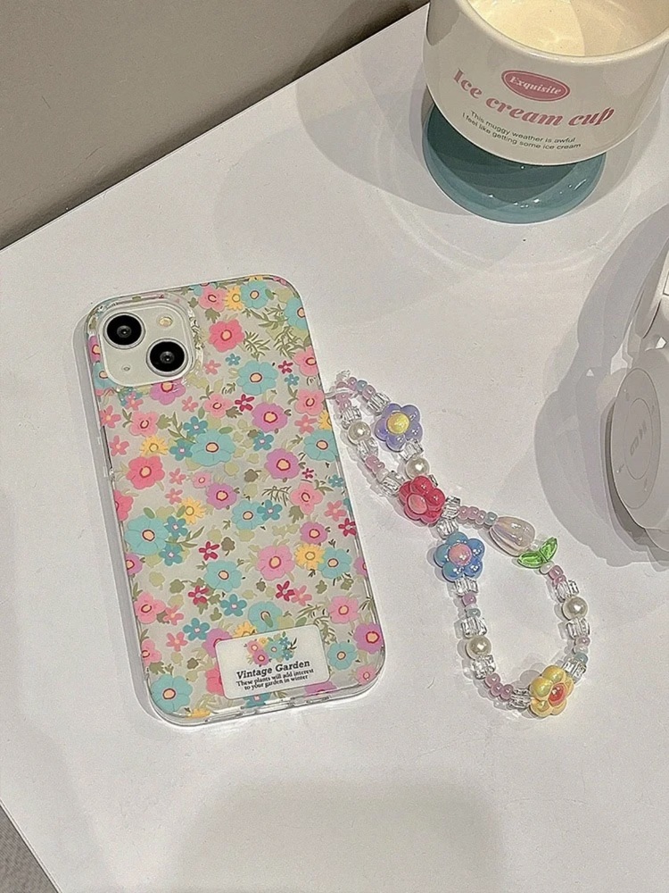 Çiçek Desenli Charmlı İphone Kılıfı İp 13/14