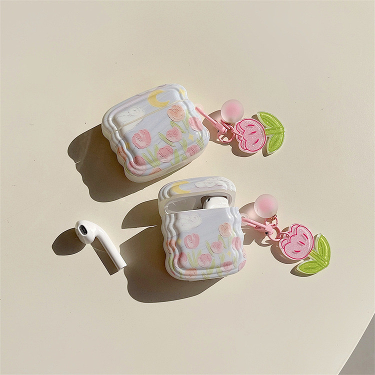 Çiçek Desenli Airpods Kılıf + Çiçek Keychain