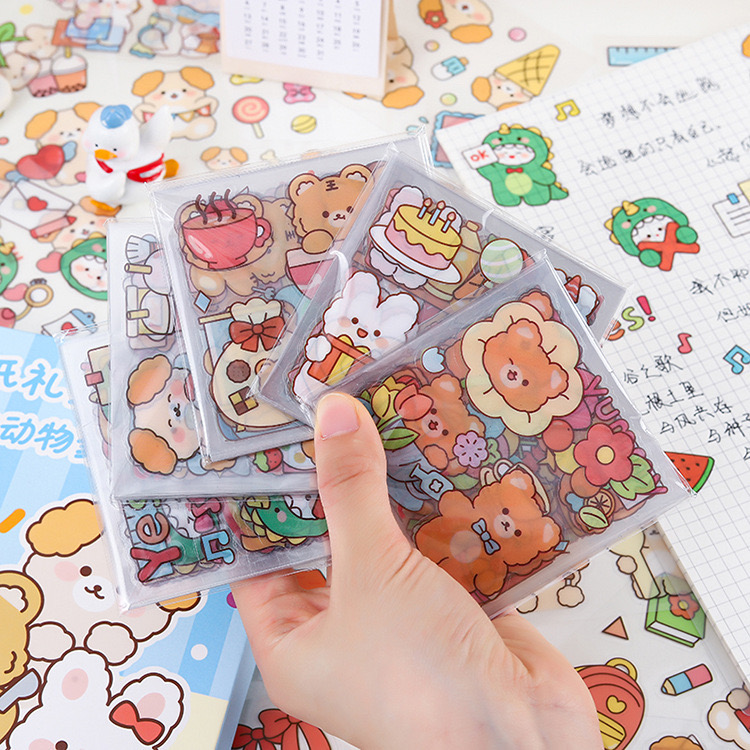 Şeffaf Pet Stickers Seti Hayvan Karikatur Desenli
