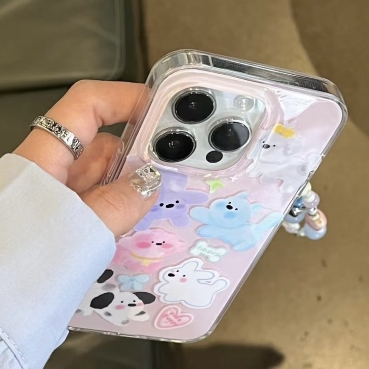 Renkli Küçük Köpek Desenli İphone Kılıf + Charm