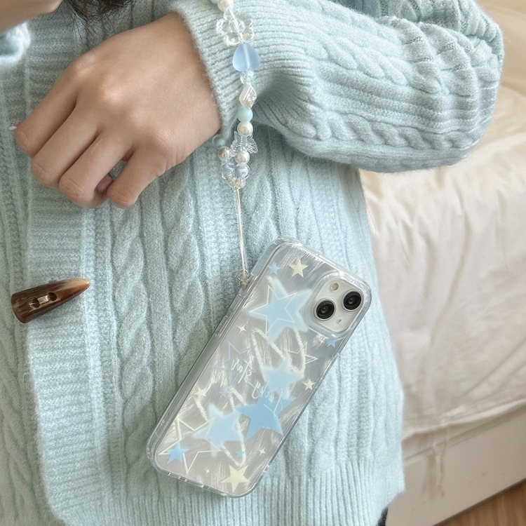 Çift katmanlı tüy desenli şeffaf yıldızlı iPhone 14 Pro Max