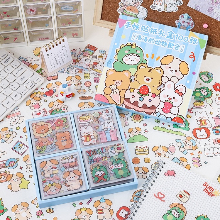 Şeffaf Pet Stickers Seti Hayvan Karikatur Desenli
