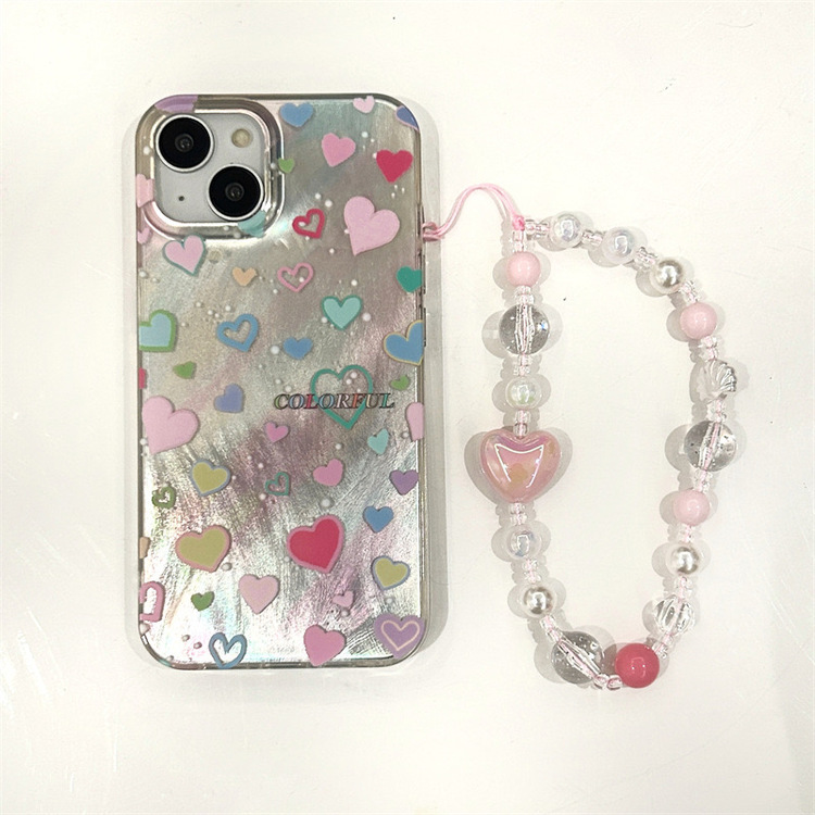 Renkli Kalp Desenli + Charm Kilif