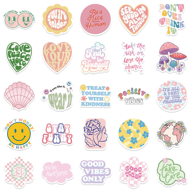 50 Desen Danimarka Pastel Su Geçirmez Stickers Var.2