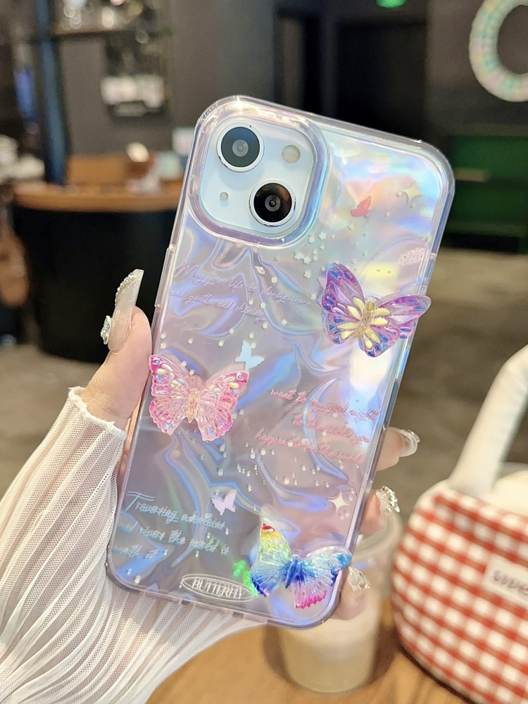 3D Kelebek Hologram Kılıf + Charm