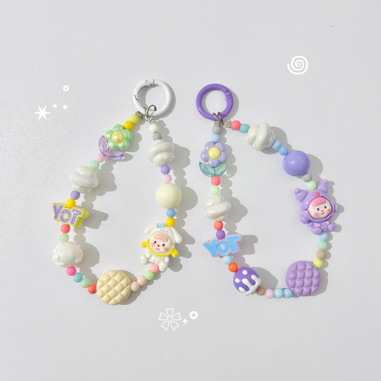 Sanrio Tarzı Boncuklu Çiçek Desenli Yeni Telefon Zinciri