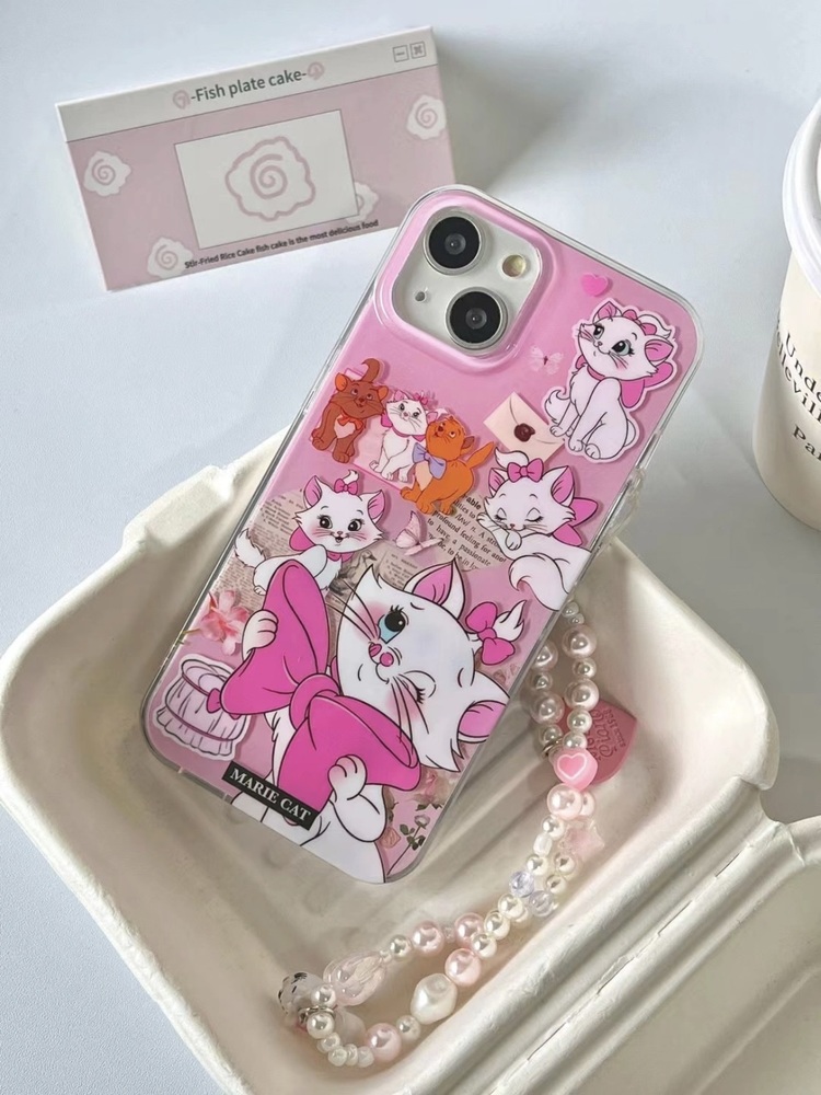 Pembe Marie Kedicik Desenli İphone Kılıfı