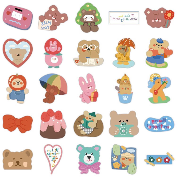 50 Desen Sevimli Karikatür Kore Tarzı Ayı Su Geçirmez Stickers