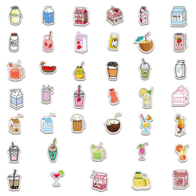Japon Kağıdı Serisi / 40 Adet Karikatür İçecek Sevimli Stickers