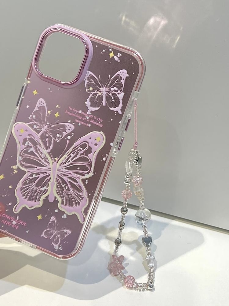 Kelebek Desenli İphone Kılıf + Charm