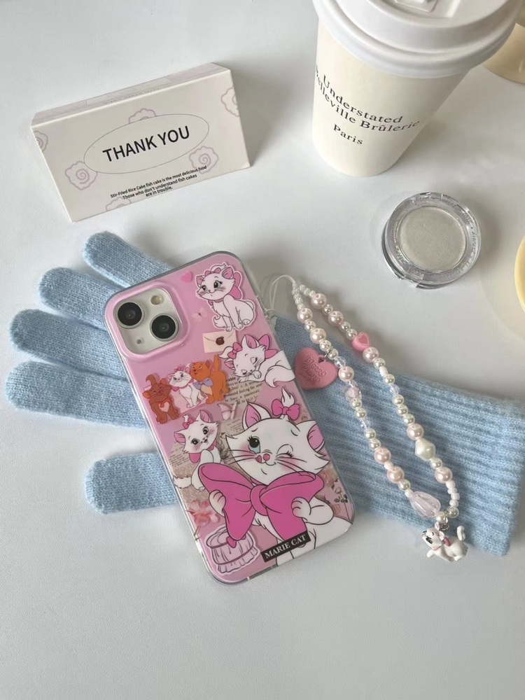 Pembe Marie Kedicik Desenli İphone Kılıfı