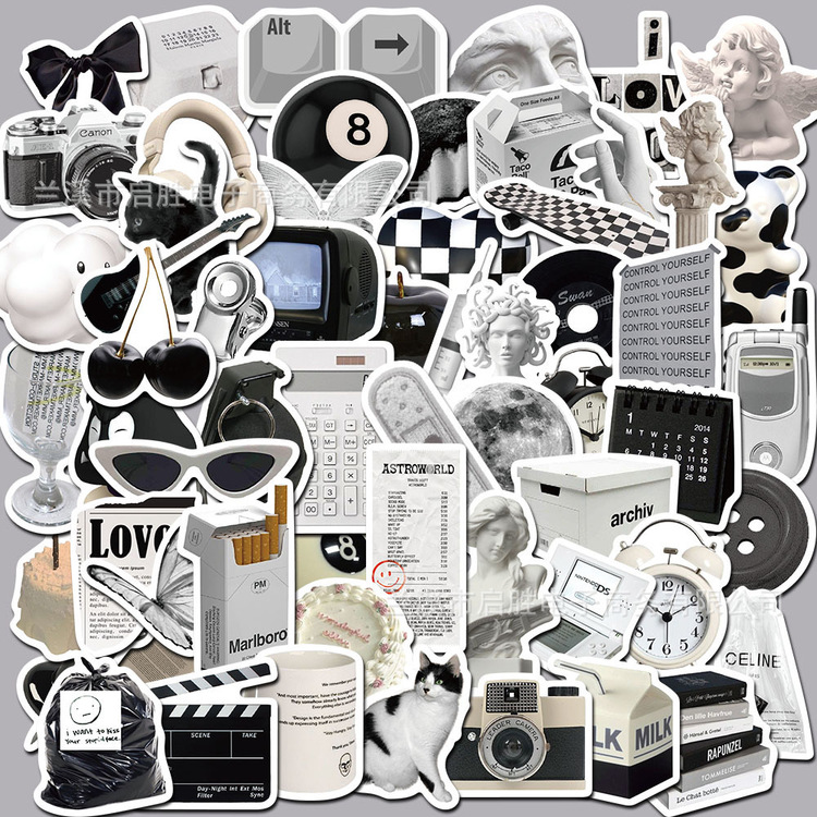 61 Desen siyah beyaz basit stil Su Geçirmez Stickers
