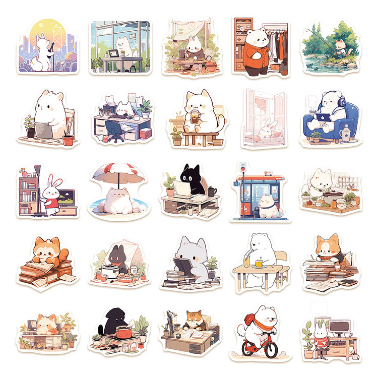 50 Desen Sevimli Karikatür Kore Tarzı Kedi Su Geçirmez Stickers