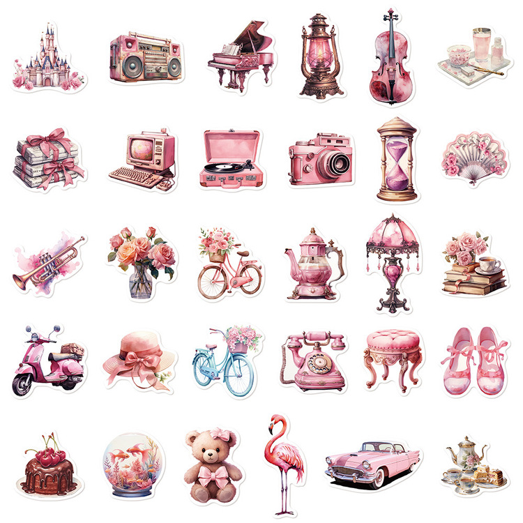 60 Desen Pembe Retro Tatil Su Geçirmez Stickers