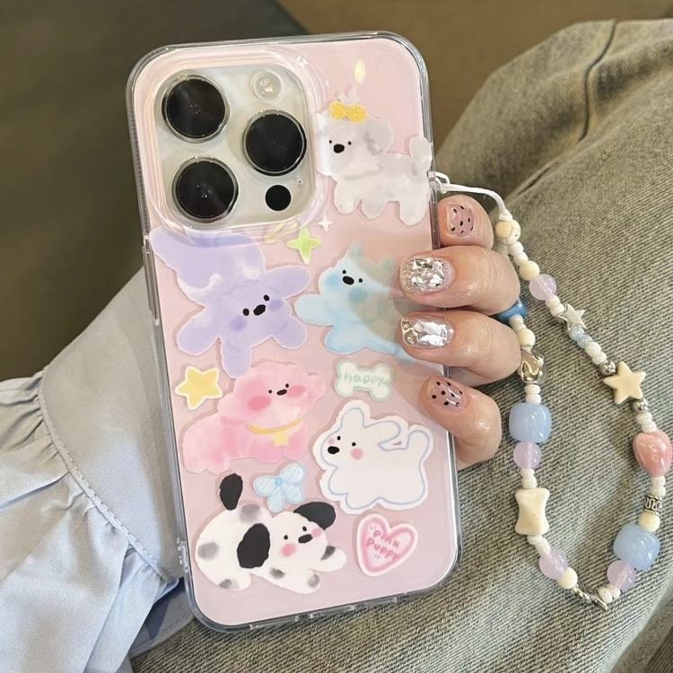 Renkli Küçük Köpek Desenli İphone Kılıf + Charm