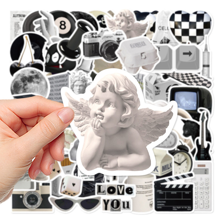 61 Desen siyah beyaz basit stil Su Geçirmez Stickers