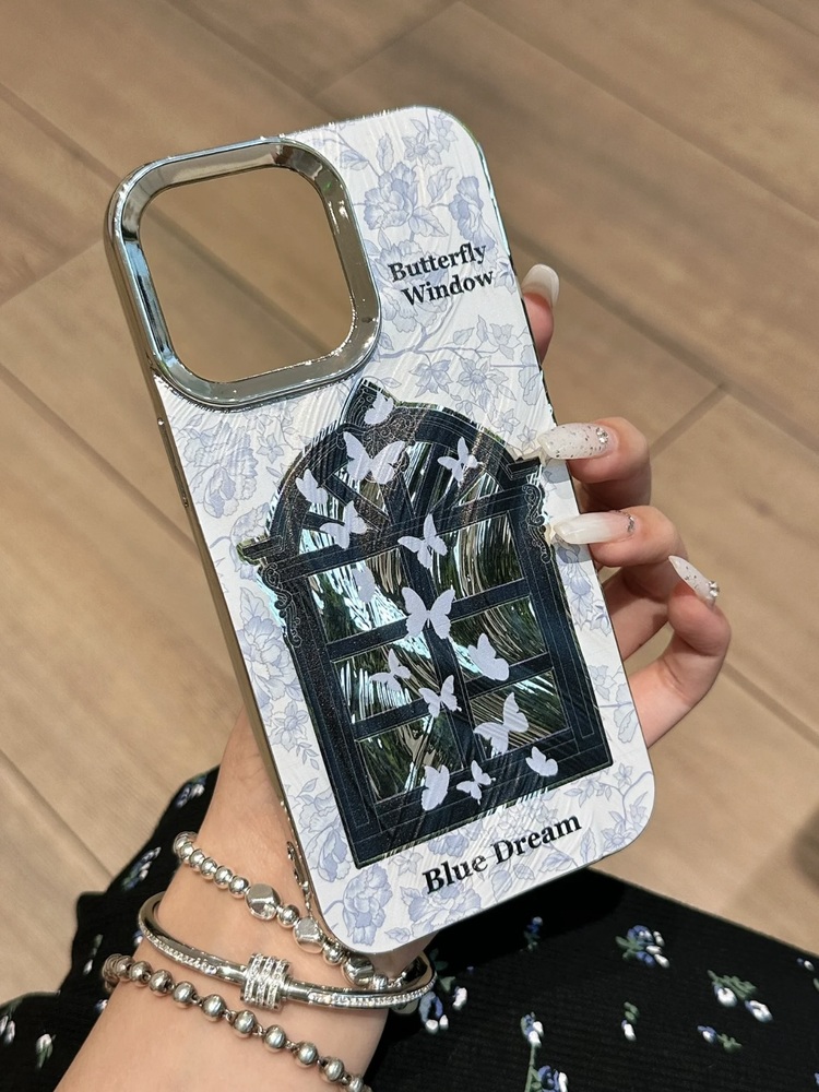 Mavı Kelebek Desenli + Charm İphone Kılıfı