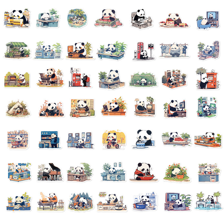 50 Desen Sevimli Karikatür Panda Su Geçirmez Stickers